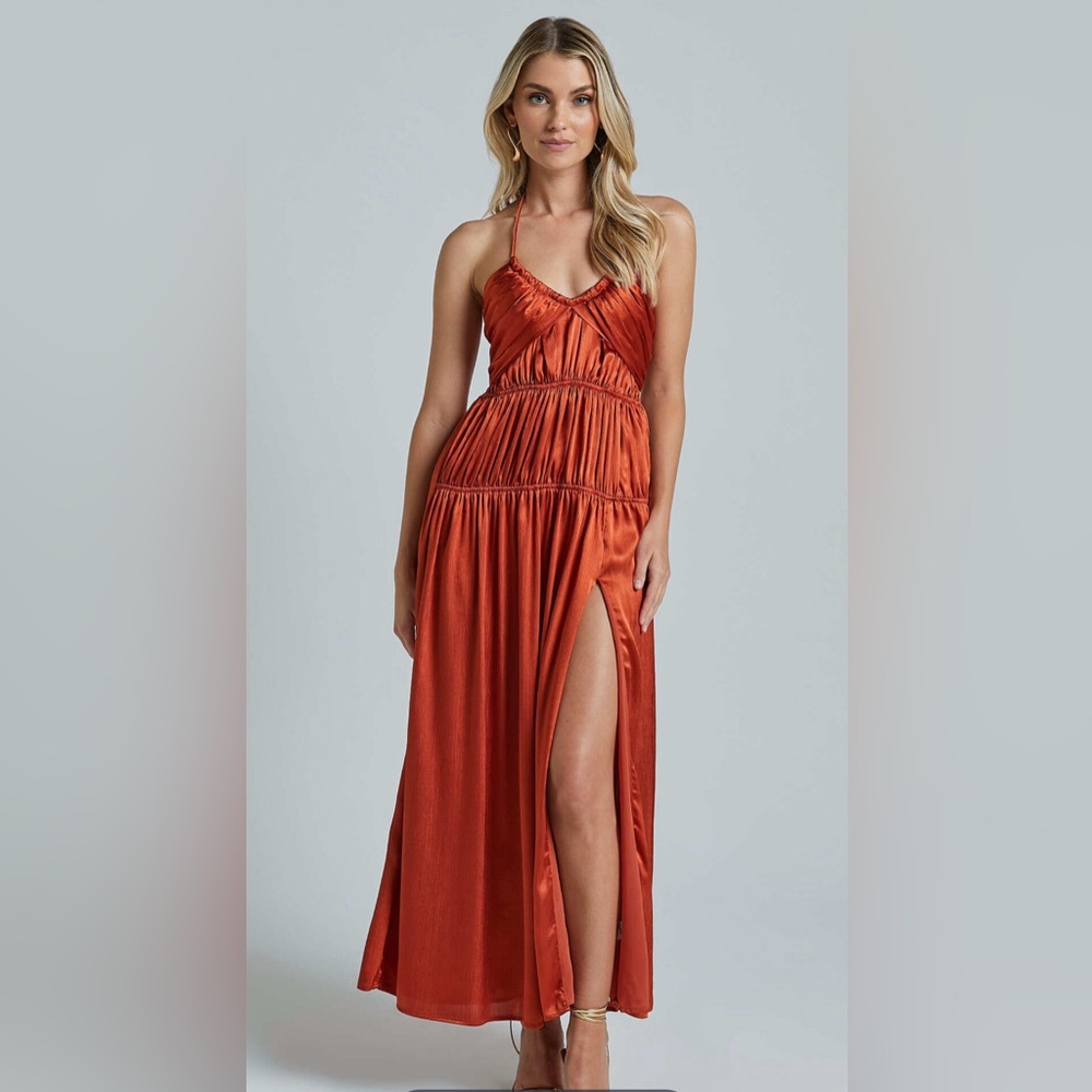 ShowPo Emmalynn Maxi Dress Strappy Halter in Rust